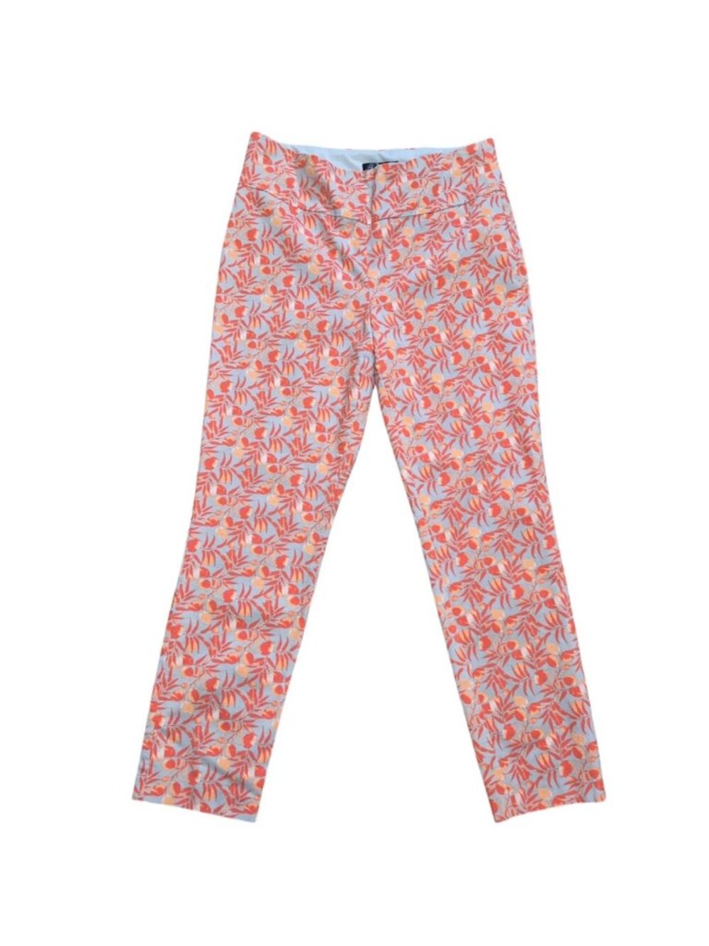 Renuar Floral Ankle Pants Size 12 Orange Blue Rayon Slim Fit Women